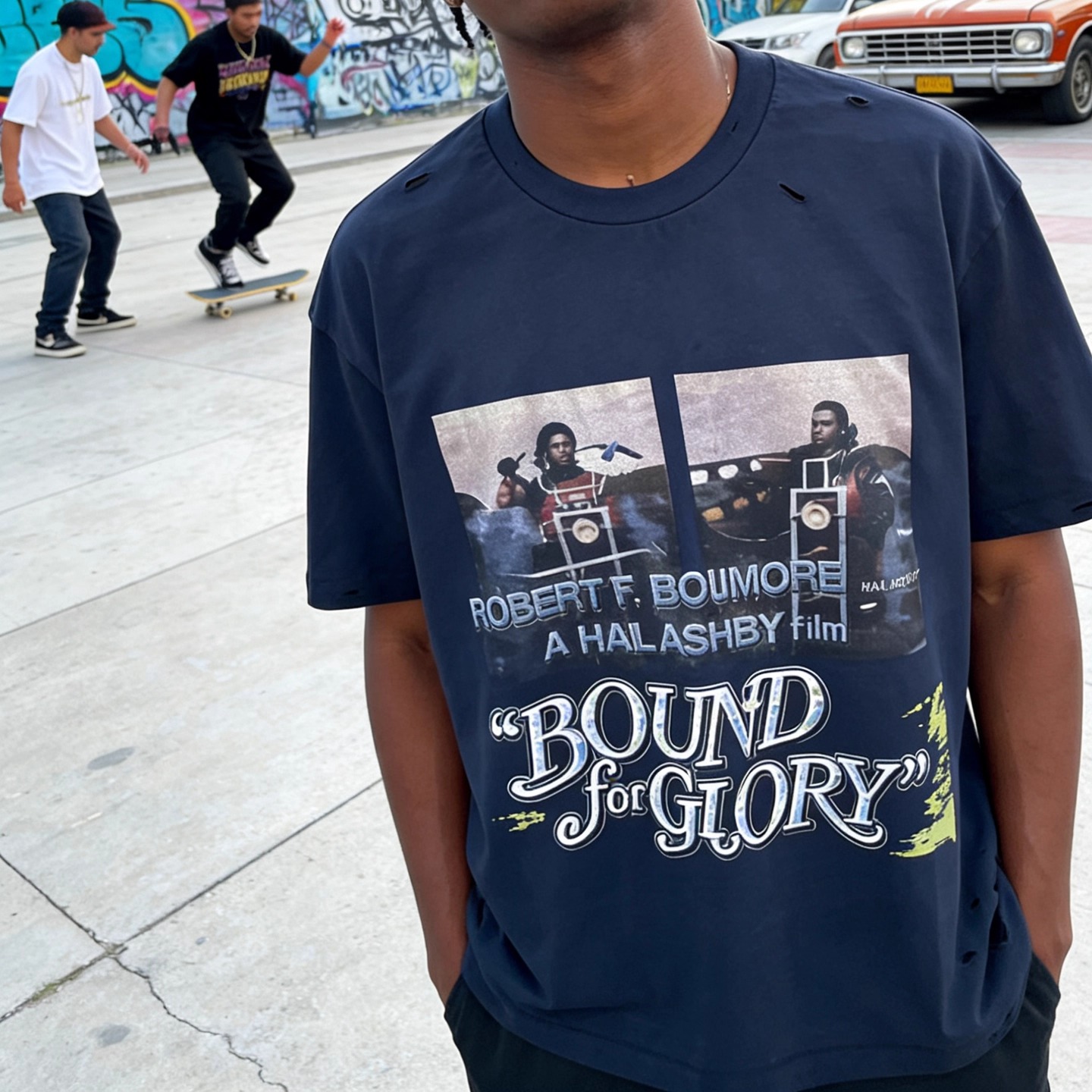 Paly Hollywood黑人摩托 vintage水洗复古做旧宽松VTG短袖T恤男女