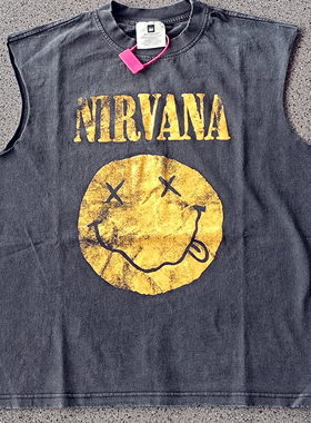 Saint破坏笑脸美式高街vintage水洗复古做旧宽松VTG背心无袖T恤男