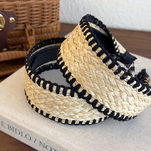 度假风草编宽边发箍海边拍照波西米亚头箍时髦百搭压发发卡发饰品