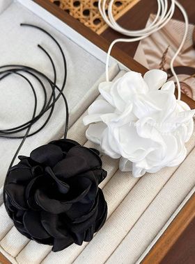 黑色花朵颈链玫瑰花choker颈花颈带项链女脖子配饰项圈