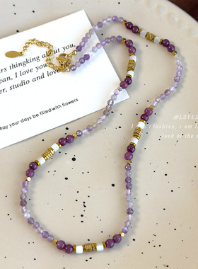 春夏新款浪漫紫色系水晶玻璃手工串珠项链甜美气质拍照配饰颈链女