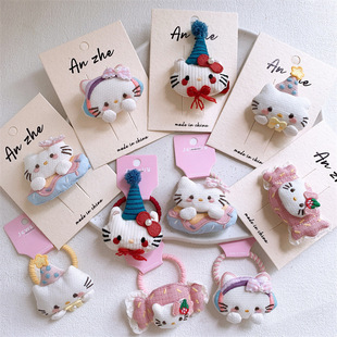 新款 儿童可爱卡通猫咪发夹甜美少女侧边刘海夹扎马尾皮筋发圈头绳