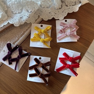 韩版 甜美气质丝绒蝴蝶结对夹鸭嘴夹精致少女碎发夹刘海夹发饰边夹
