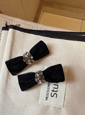 气质优雅黑色蝴蝶结水钻发夹高级感百搭侧边夹发饰发卡刘海夹