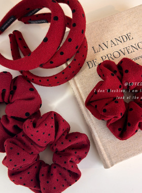 新年红色波点大肠发圈网红2025新款绑头发头绳高颅顶头箍洗脸发捆