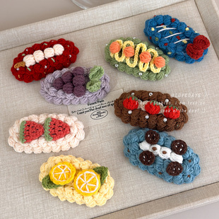秋冬手工钩针毛线水果发夹女款 前额bb夹侧边夹碎发刘海夹 2025新款