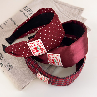 复古酒红色格纹波点甜美樱桃宽边发箍女森系高颅顶显白外出发卡