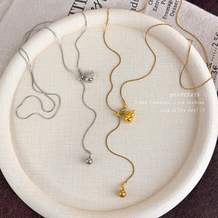 简约冷淡风长款 抽拉葫芦项链女轻奢小众高级感百搭锁骨链2025新款