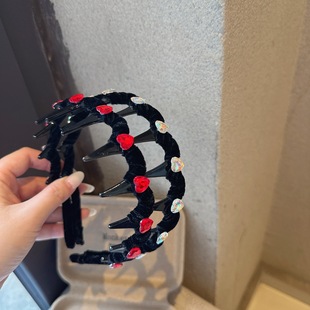 秋冬新款 丝绒爱心水钻带齿碎发波浪发箍女高颅顶百搭洗脸头箍头饰