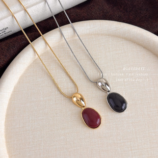 红色水滴吊坠蛇骨项链女轻奢高级感长款 配饰 可抽拉毛衣链气质长款
