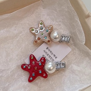 高级感醋酸小海星彩钻珍珠边夹气质轻奢百搭发夹刘海夹发饰鸭嘴夹