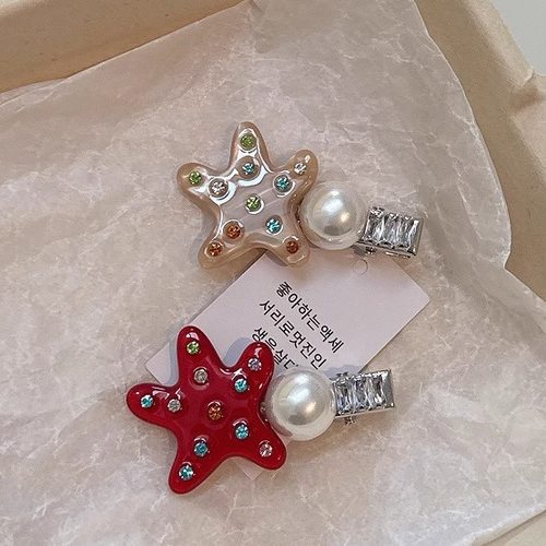高级感醋酸小海星彩钻珍珠边夹气质轻奢百搭发夹刘海夹发饰鸭嘴夹
