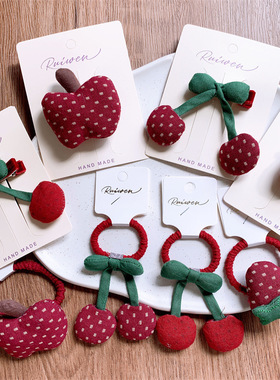 红色系儿童布艺水果草莓发夹头绳女童扎马尾皮筋发圈刘海边夹发卡