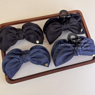 复古丹宁 挺阔牛仔蝴蝶结香蕉夹鲨鱼夹扎头发马尾夹女高级感发夹