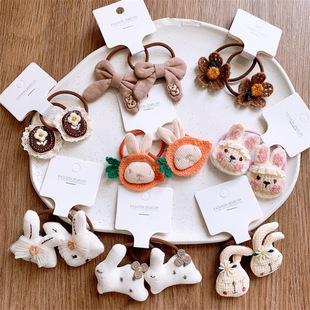 秋冬新款 儿童可爱卡通小兔子发圈甜美女童花朵发绳扎头发皮筋头绳