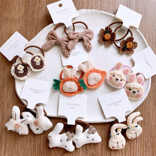 秋冬新款儿童可爱卡通小兔子发圈甜美女童花朵发绳扎头发皮筋头绳