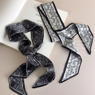 韩系长条腰果印花腰带丝巾女气质系腰腰巾领巾绑包发带百搭配饰