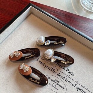 韩版 亚克力珍珠刘海夹前额碎发边夹超闪水钻蝴蝶结发夹鸭嘴夹头饰