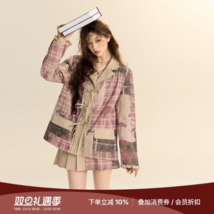外套 艺术系女孩蕾丝拼接廓形西服复古学院风宽松西装 SASSY MOODY