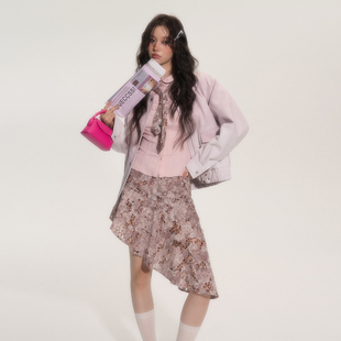 SASSY MOODY 末路狂花 原创晕染蕾丝镂空粉豹纹不规则拼接半身裙