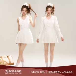 MOODY 长袖 瓷光ACE 无袖 翻领收腰连衣裙 纯白V领复古老钱 SASSY