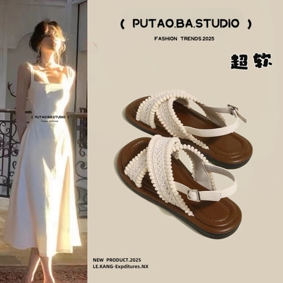 【不二鞋坊】凉鞋 波西米亚民族风外穿度假海边沙滩平底罗马鞋女