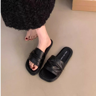 平底一字拖配裙子孕妇沙滩凉鞋 法式 女夏外穿2025新款 超火绝美拖鞋