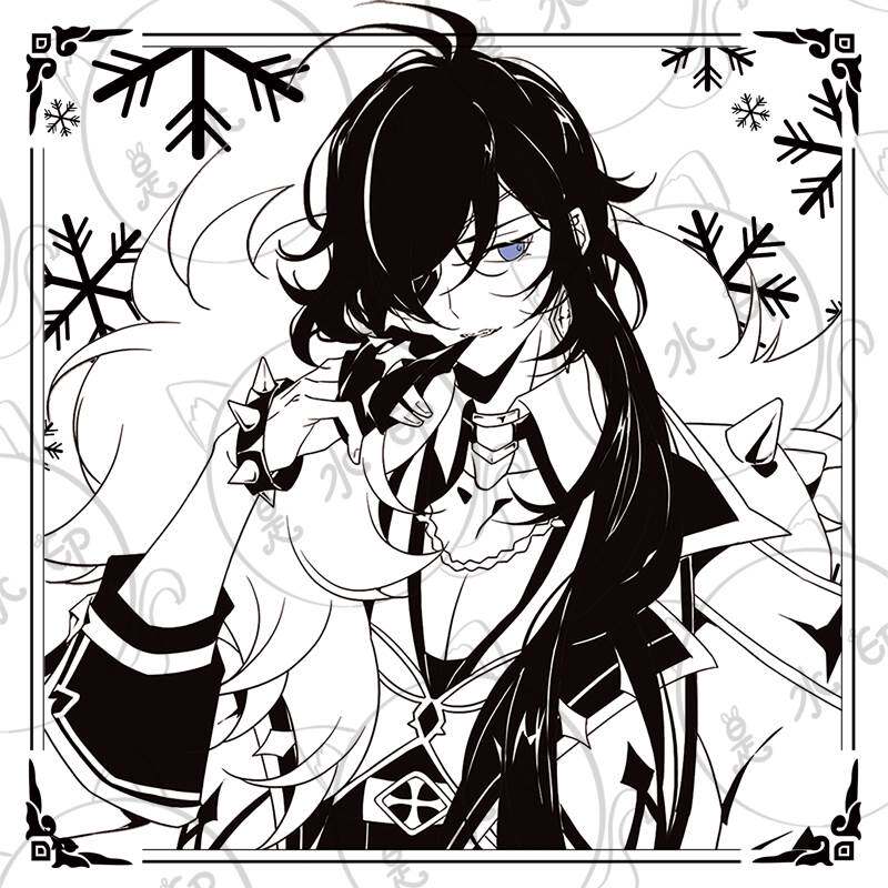 原神同人凯亚黑白主题镜面徽章吧唧色纸透卡烫金方卡动漫游戏周边