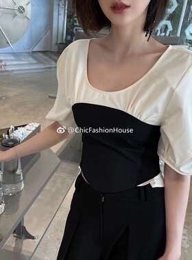 LOOSINGWHITE特价款399 不退换 时髦拼接束腰上衣