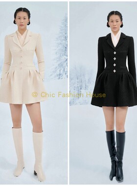 越南Lobbster 新款高腰修身V领长袖小礼服短款外套连衣裙女