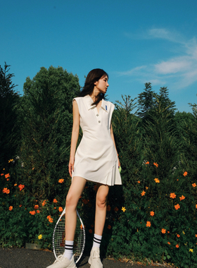 MOOD X MIURA 2023SS LEISURE运动系列白色无袖垫肩俏皮网球裙