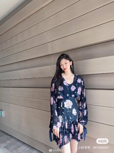 国现-澳洲Keepsake 初期新品时尚优雅印花百褶高腰V领长袖连衣裙