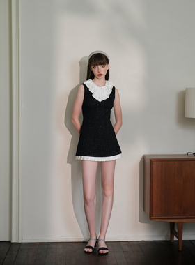 Three Quarters设计师品牌 2023秋季新款羊毛荷叶领连衣裙背心裙