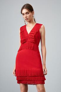 特价款 澳洲品牌Keepsake 春夏V领红色荷叶边蛋糕连衣裙 不退不换