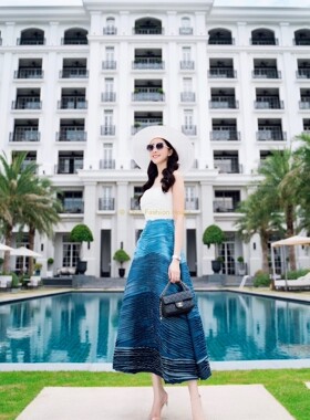 国现-越南Lobbster 经典款高腰修身牛仔多层大下摆复古礼服连衣裙