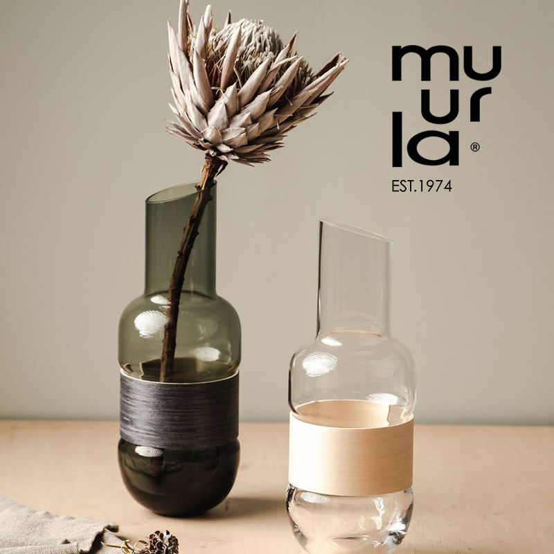 芬兰muurla veneer桦木玻璃瓶透明水瓶水壶花瓶北欧装饰家居摆件