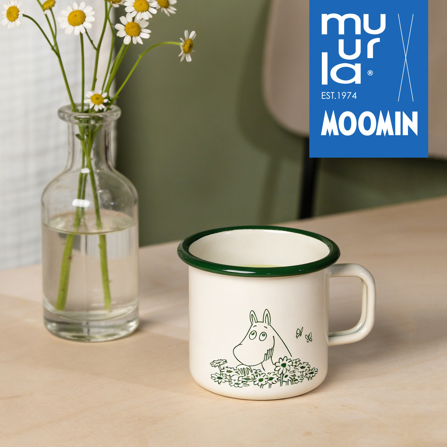 芬兰muurla姆明夏日心动系列搪瓷杯北欧珐琅马克杯木质托盘砧板