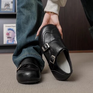 软底久站不累脚厨房酒店服务员上班工作勃肯鞋 防滑黑色小皮鞋 女鞋