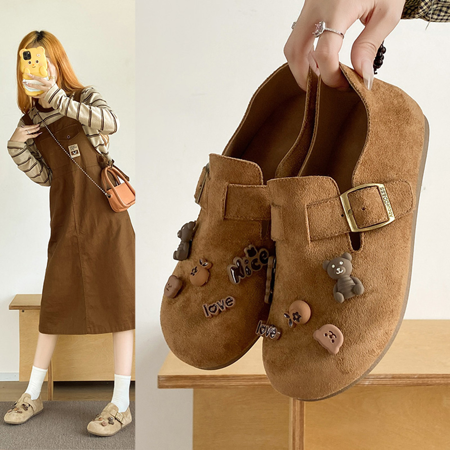 勃肯鞋女2025秋季新款复古全包一脚蹬软底懒人休闲豆豆乐福单鞋,女鞋,时尚休闲鞋,淘宝优惠券,粉丝福利购,淘宝优惠卷