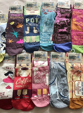 SOCKDAD现货BlueQ街头艺术袜子男女通用花袜手绘插画短筒袜潮