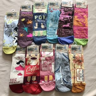 SOCKDAD现货BlueQ街头艺术袜子男女通用花袜手绘插画短筒袜潮