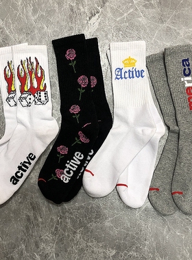 SOCK DAD美式设计款涂鸦毛巾底长袜小众爱心复古刺绣男女中筒袜