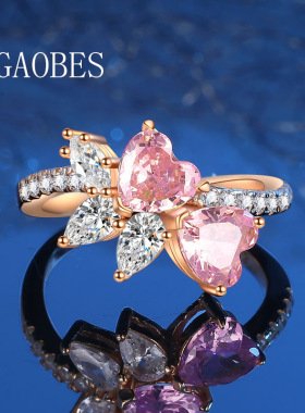 s925纯银女戒指镀玫瑰金色镶嵌心形粉色指环高级婚礼珠宝现货批发