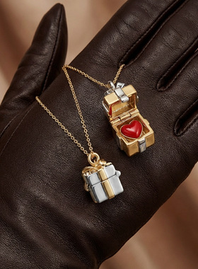 欧美跨境新品浪漫礼品盒形项链轻奢精致可开合设计款铜镀金保色