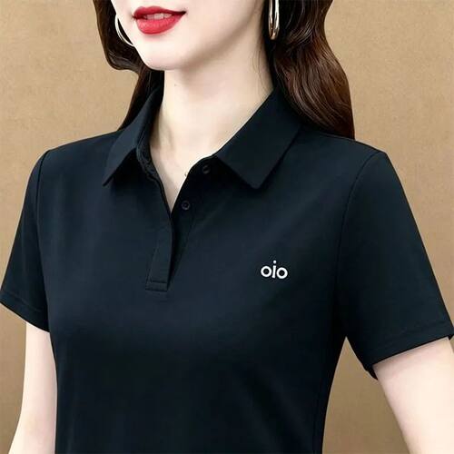 纯棉刺绣POLO衫女夏季显瘦百搭