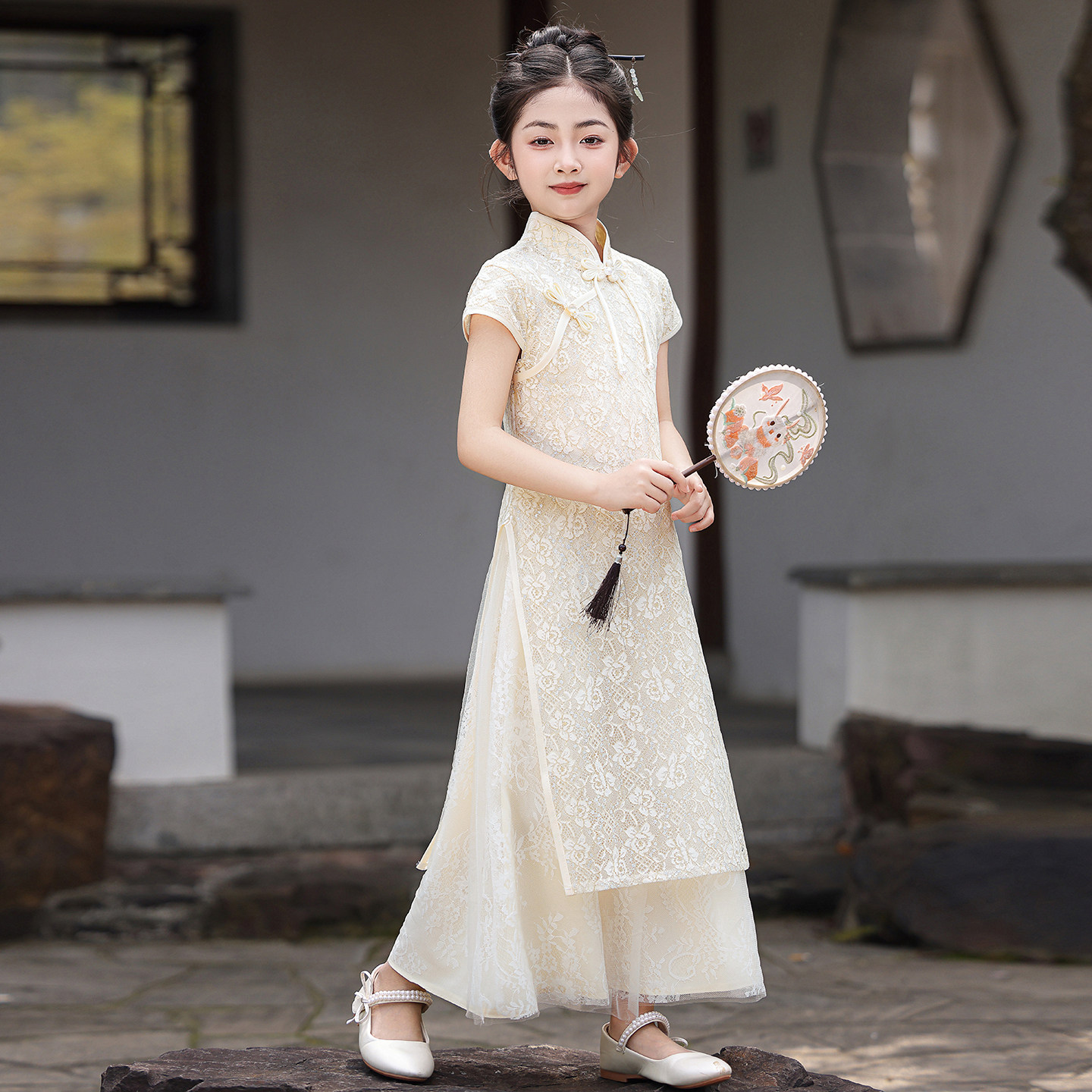新中式蕾丝旗袍女童2026新款儿童国风高端改良连衣裙大童唐装夏季