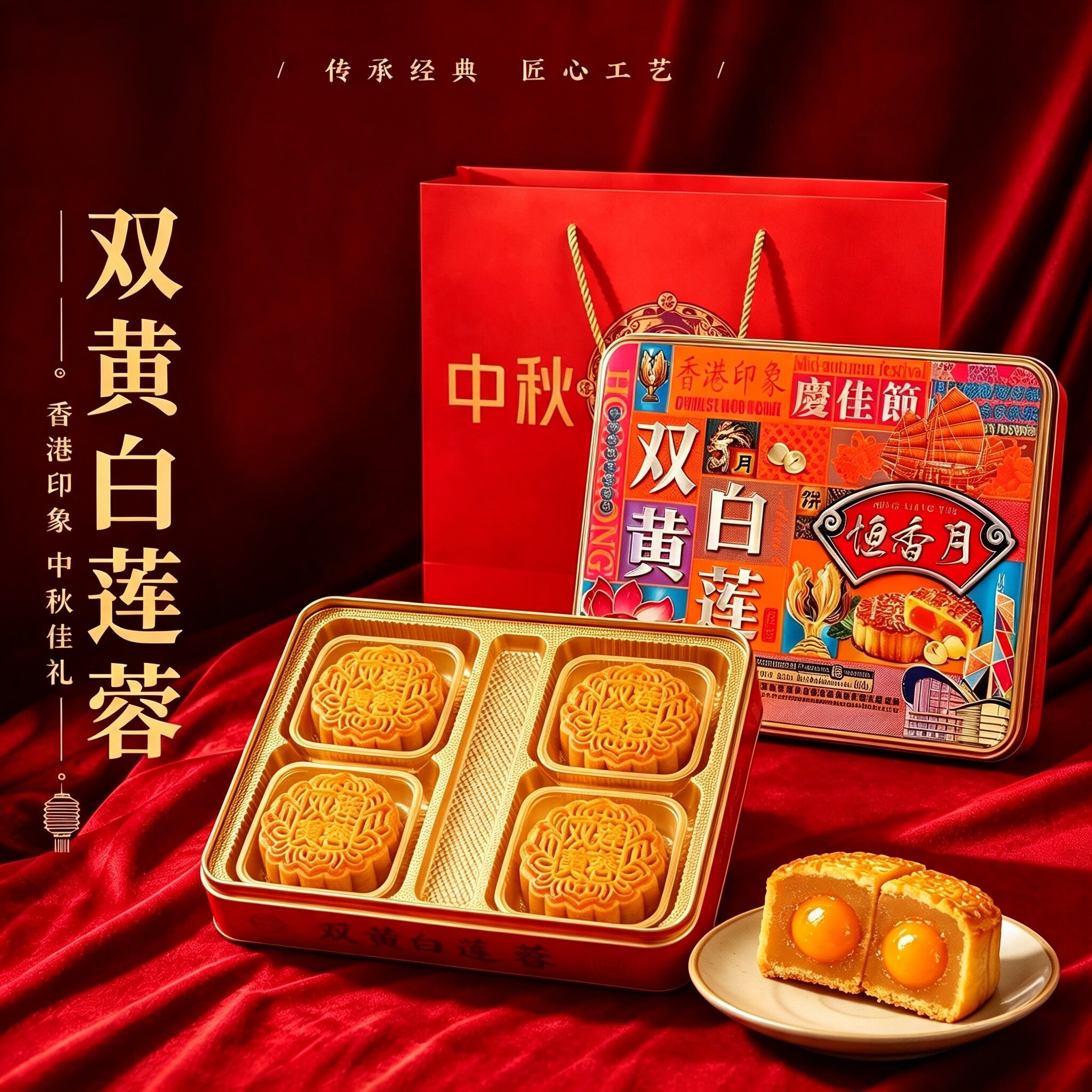 广式双蛋黄白莲蓉月饼礼盒装