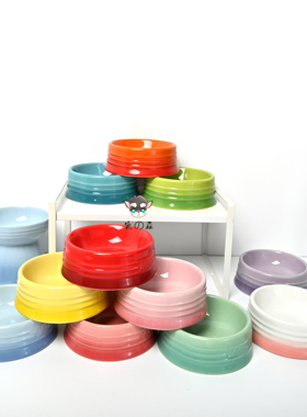 宠物陶瓷矮脚猫碗水碗中小型犬仓鼠龙猫碗环保易清洗抑菌宠物碗