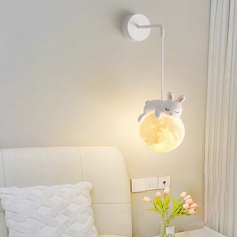 床头壁灯儿童房小白兔小白熊树脂月球灯北欧男孩女孩房间卧室灯,家装灯饰光源,壁灯,淘宝优惠券,粉丝福利购,淘宝优惠卷