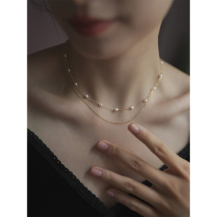怦然心动 手作高定款法式小众轻奢气质满天星双层珍珠锁骨链项链